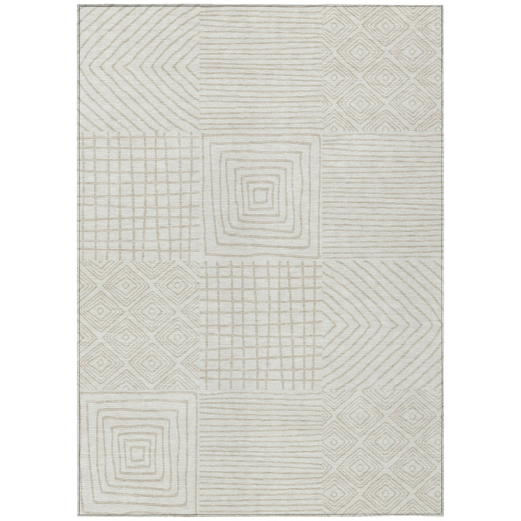 8' X 10' Ivory And Beige Geometric Washable Indoor Outdoor Area Rug - 608219209513