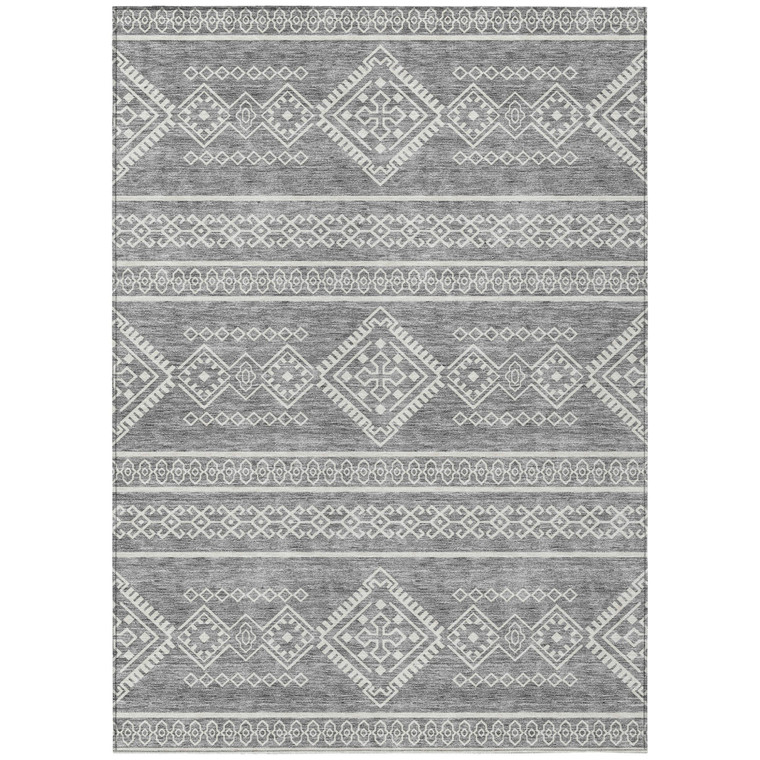 8' X 10' Gray And Ivory Southwestern Washable Indoor Outdoor Area Rug