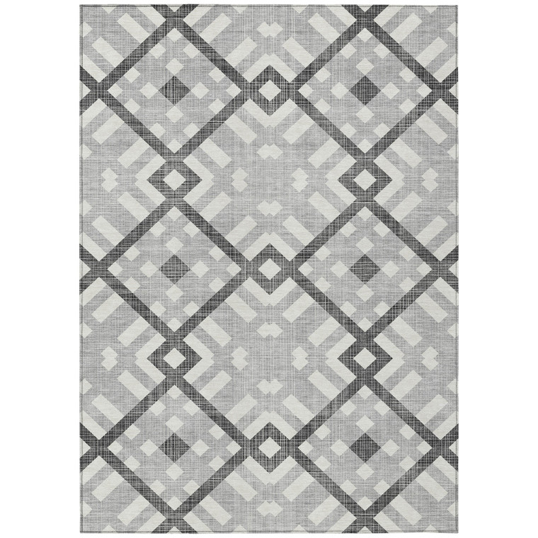 8' X 10' Gray Charcoal And Ivory Geometric Washable Indoor Outdoor Area Rug