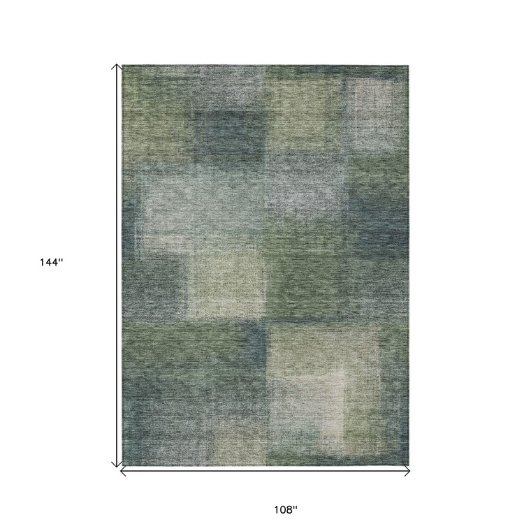 9' X 12' Olive Green And Gray Abstract Washable Indoor Outdoor Area Rug Transitional Style - Olive Green, Gray Color