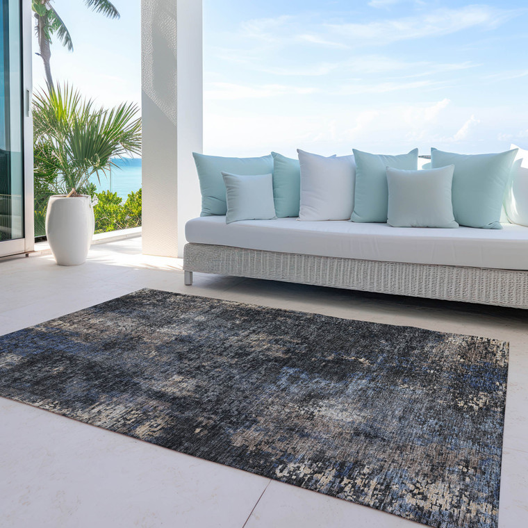 10' X 14' Charcoal Gray And Silver Abstract Washable Indoor Outdoor Area Rug Transitional Style - Charcoal, Gray, Silver Color