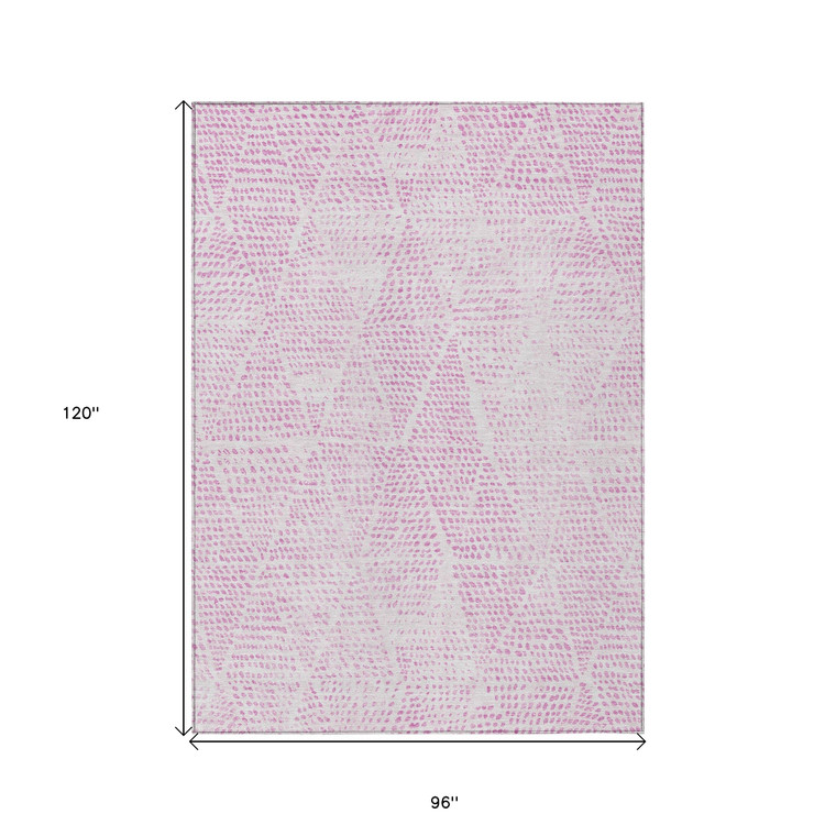 8' X 10' Pink And Ivory Geometric Washable Indoor Outdoor Area Rug