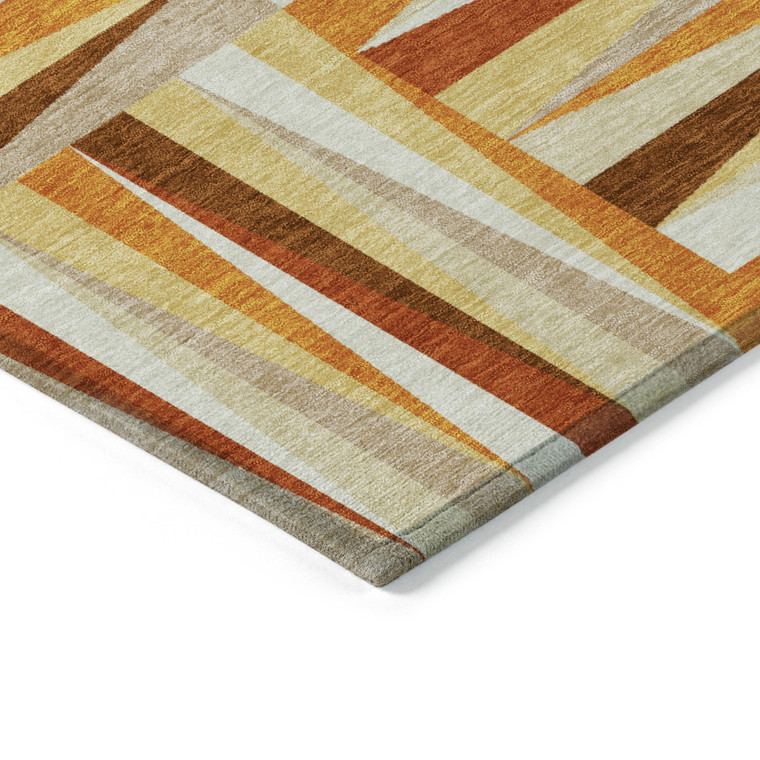 9' X 12' Orange Ivory And Copper Geometric Washable Indoor Outdoor Area Rug