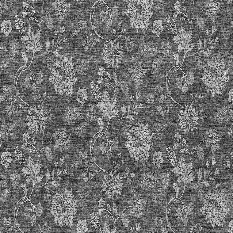 10' X 14' Gray Charcoal And Silver Floral Washable Indoor Outdoor Area Rug - Gray, Charcoal, Silver