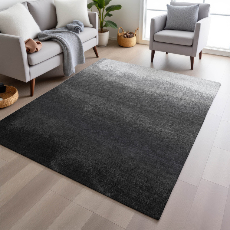10' X 14' Gray And Silver Ombre Washable Indoor Outdoor Area Rug