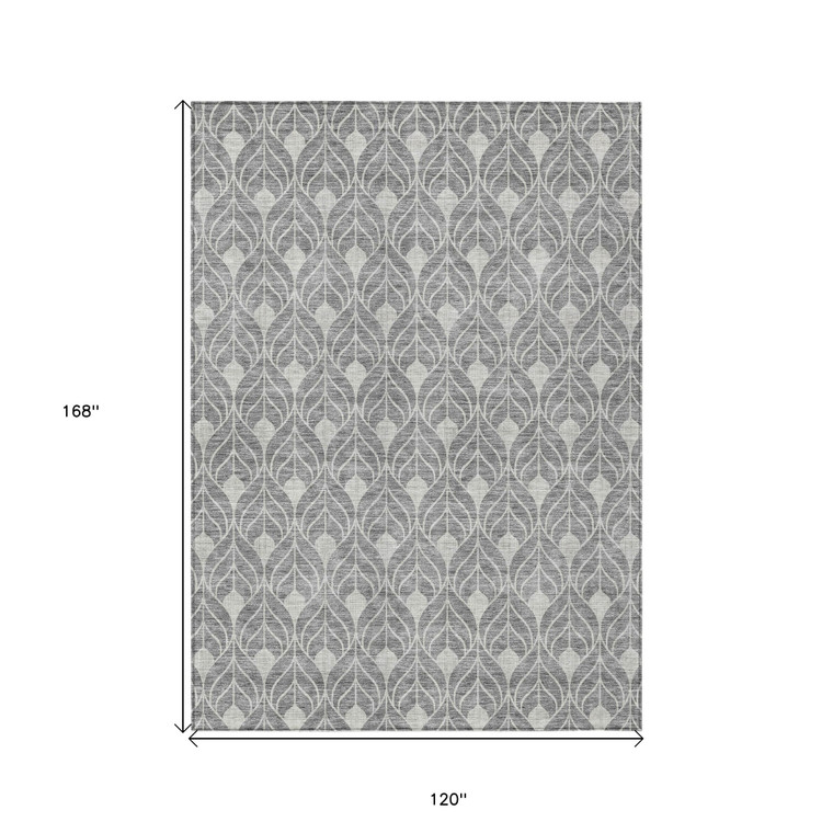 10' X 14' Gray And Light Gray Geometric Washable Indoor Outdoor Area Rug