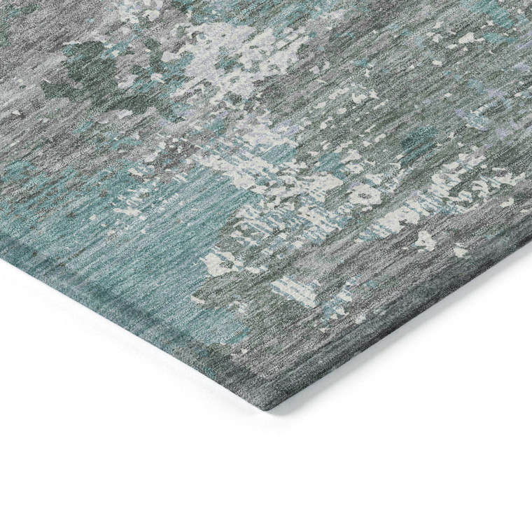 8' Blue And Teal Blue Round Abstract Washable Indoor Outdoor Area Rug - 880016428438