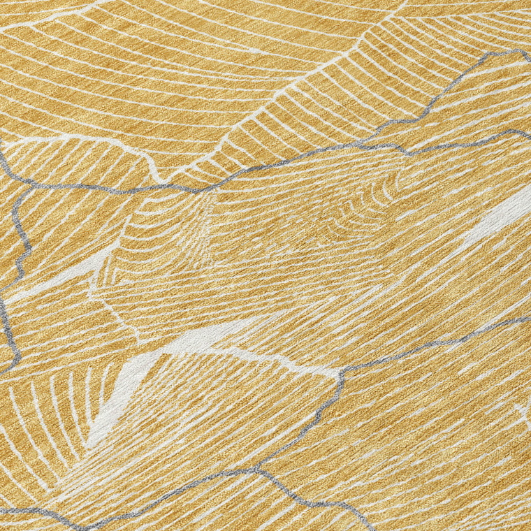 10' X 14' Gold Charcoal And Ivory Abstract Washable Indoor Outdoor Area Rug