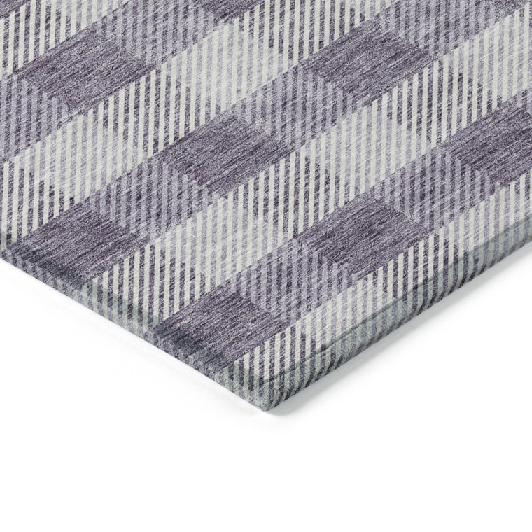 10' X 14' Lavender And Ivory Plaid Washable Indoor Outdoor Area Rug