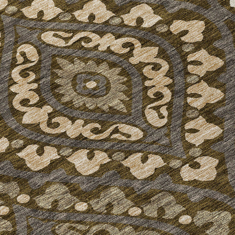 10' X 14' Brown Taupe And Gray Floral Washable Indoor Outdoor Area Rug