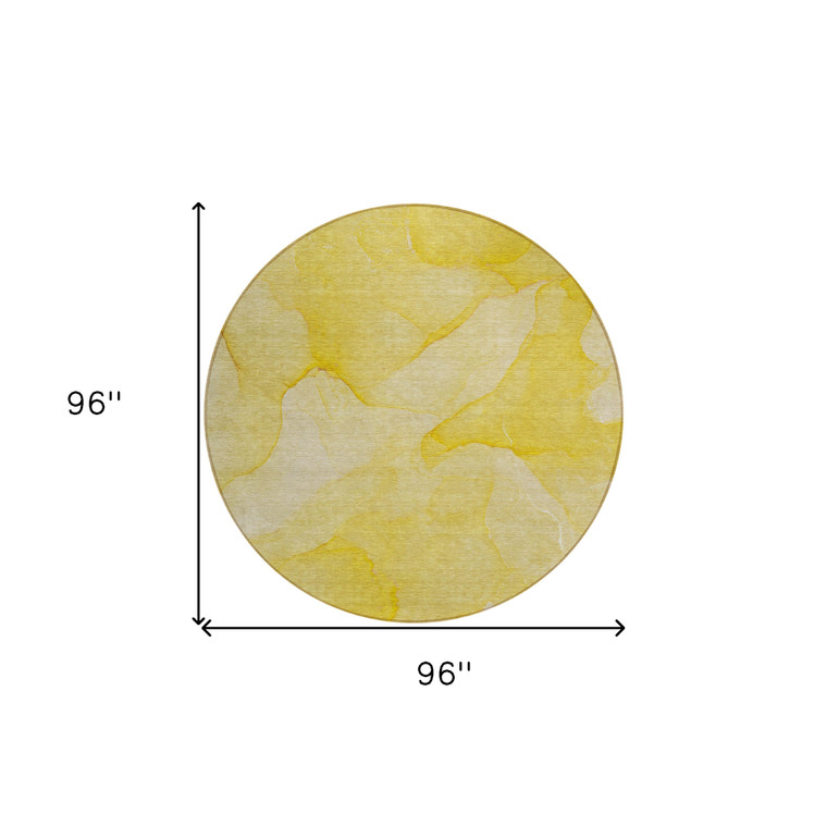 8' Round Gold Abstract Washable Non Skid Indoor Outdoor Area Rug