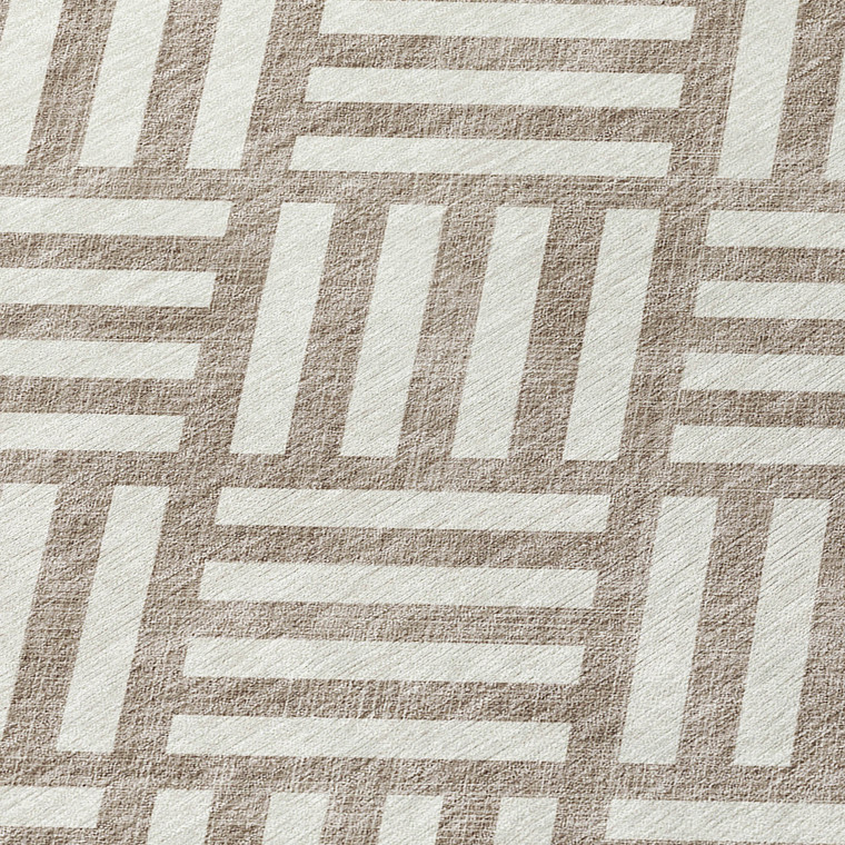10' X 14' Taupe And Ivory Geometric Washable Indoor Outdoor Area Rug - Taupe, Ivory