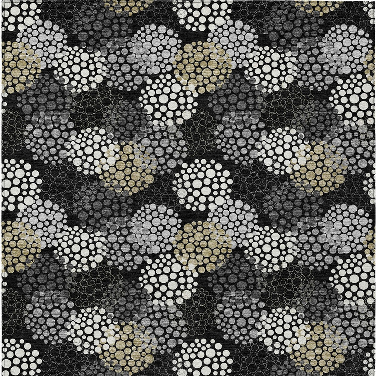8' X 10' Black Gray And Ivory Polka Dot Washable Indoor Outdoor Area Rug