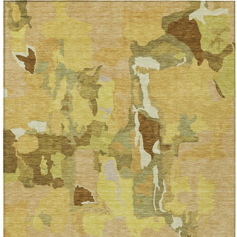 8' X 10' Gold Brown And Green Abstract Washable Indoor Outdoor Area Rug