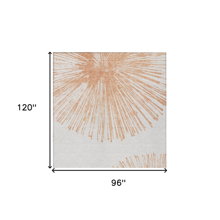 8' X 10' Salmon And Ivory Abstract Washable Indoor Outdoor Area Rug