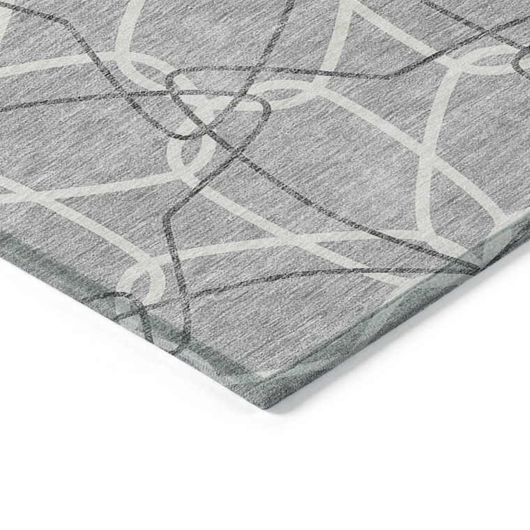 10' X 14' Gray And Ivory Geometric Washable Indoor Outdoor Area Rug Modern Style - Gray, Ivory Color