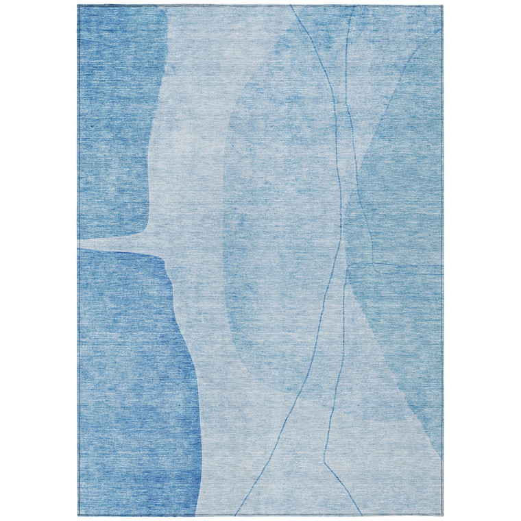 8' X 10' Denim Blue And Sky Blue Abstract Washable Indoor Outdoor Area Rug - 608219220853