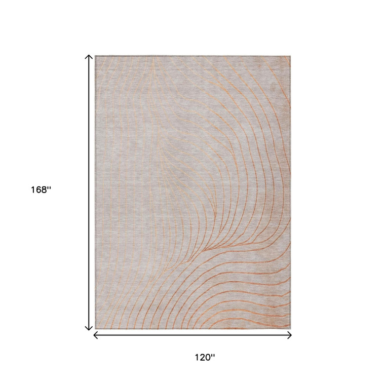 10' X 14' Copper And Silver Abstract Washable Indoor Outdoor Area Rug