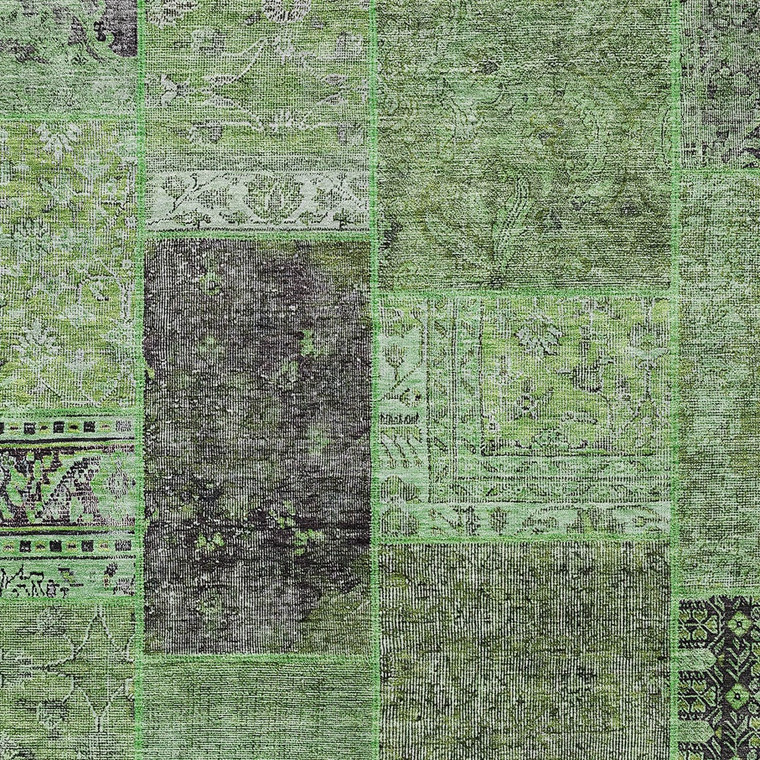 8' X 10' Green And Olive Green Patchwork Washable Indoor Outdoor Area Rug