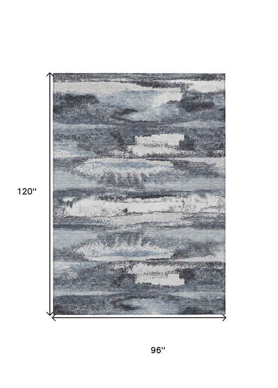 8' X 10' Gray And Silver Abstract Washable Indoor Outdoor Area Rug Transitional Style - Gray, Silver Color