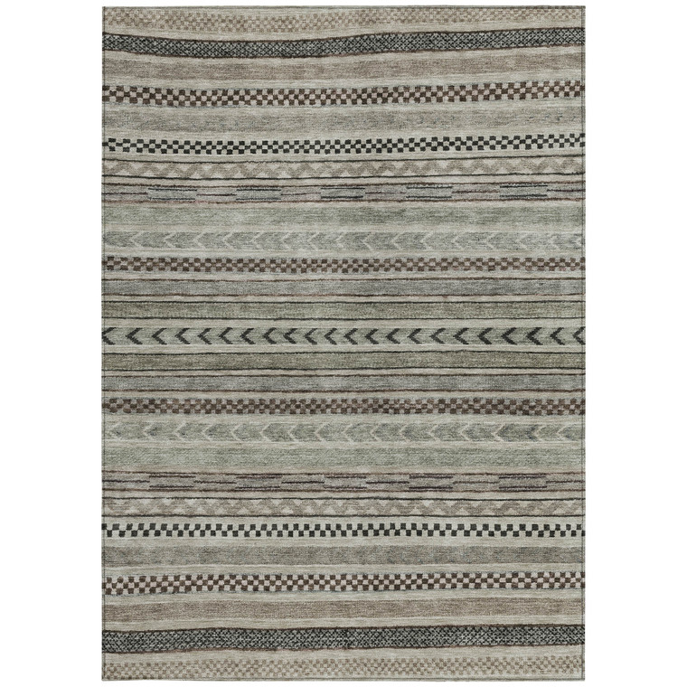 9' X 12' Taupe And Brown Striped Washable Indoor Outdoor Area Rug - Taupe, Brown