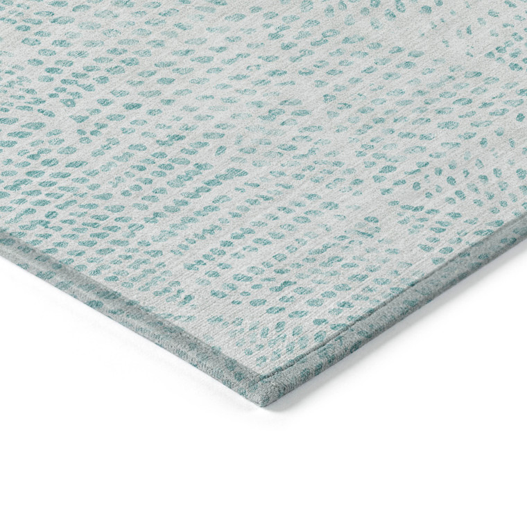 9' X 12' Aqua And Ivory Geometric Washable Indoor Outdoor Area Rug