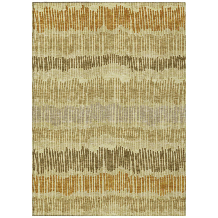9' X 12' Gold Brown And Gray Striped Washable Indoor Outdoor Area Rug