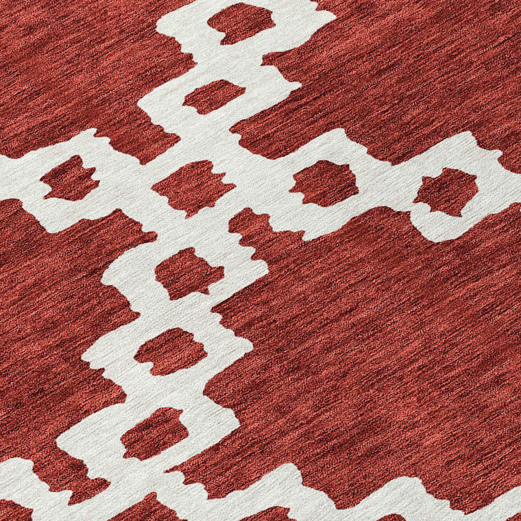 9' X 12' Brick Red And Ivory Geometric Washable Indoor Outdoor Area Rug