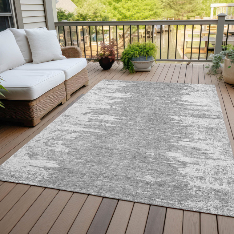 8' X 10' Silver Gray And Ivory Abstract Washable Indoor Outdoor Area Rug Transitional Style - Silver, Gray, Ivory Color