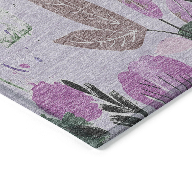 8' X 10' Lavender And Artichoke Green Floral Washable Indoor Outdoor Area Rug
