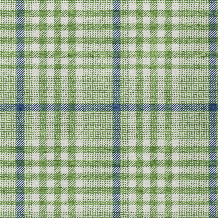9' X 12' Green And Ivory Plaid Washable Indoor Outdoor Area Rug