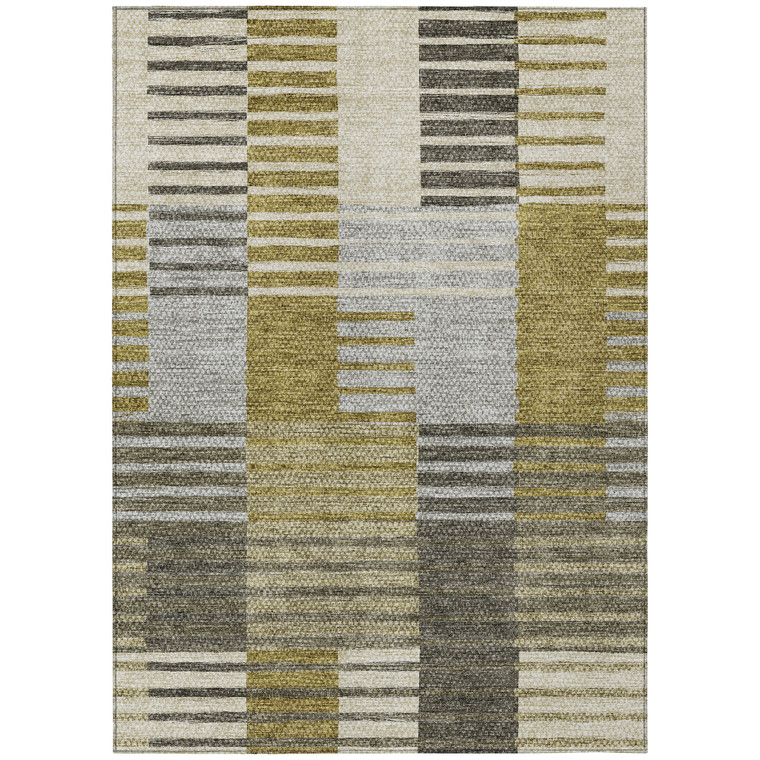 9' X 12' Brown Gold And Taupe Striped Washable Indoor Outdoor Area Rug
