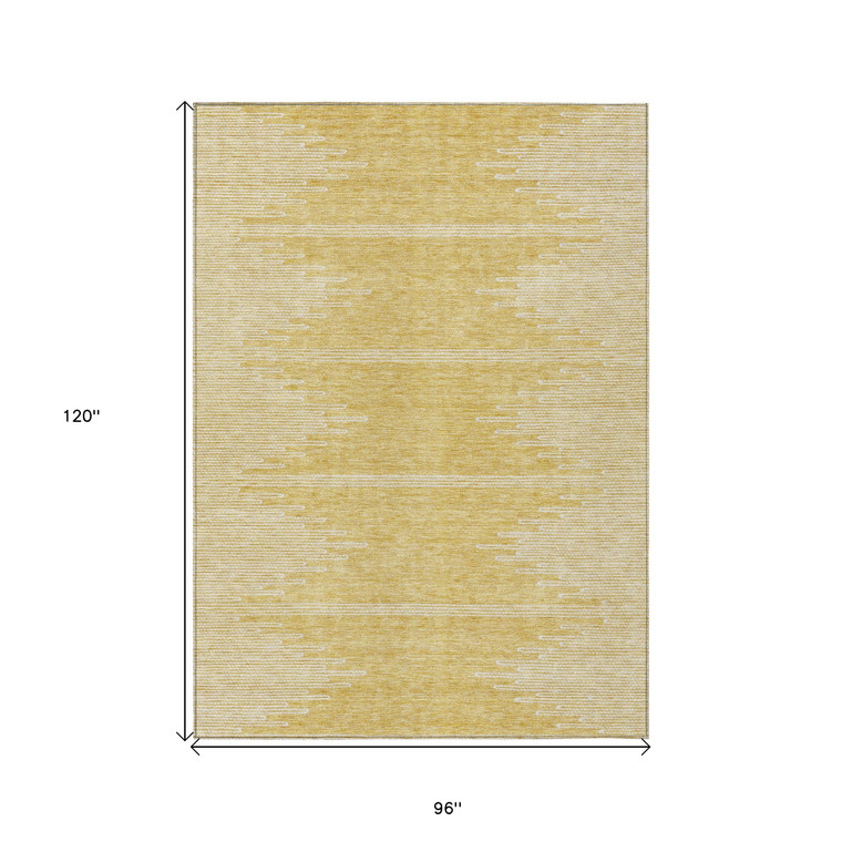 8' X 10' Gold And Ivory Abstract Washable Indoor Outdoor Area Rug - Gold, Ivory