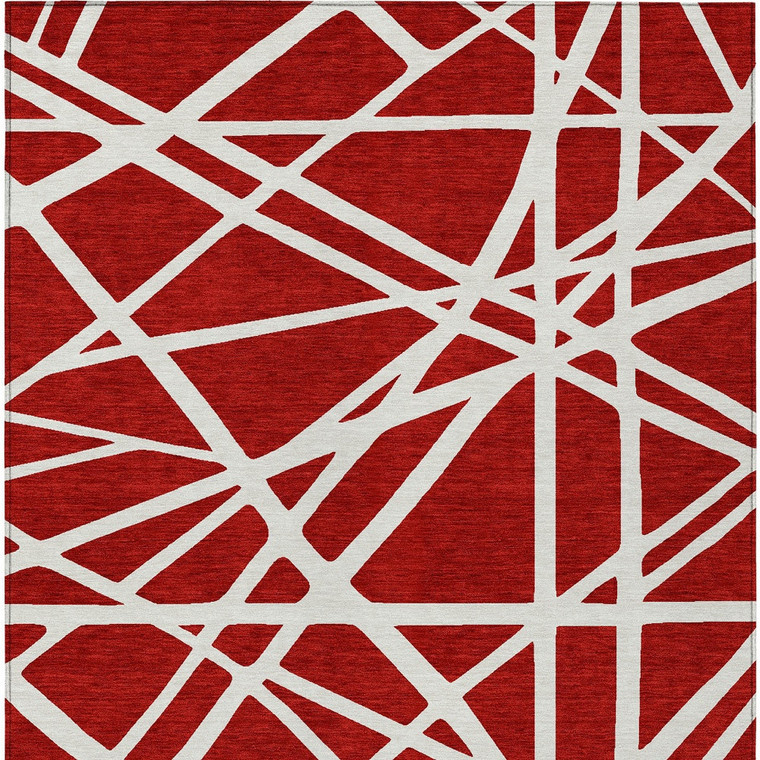 10' X 14' Red And Ivory Geometric Washable Indoor Outdoor Area Rug - 606114950530