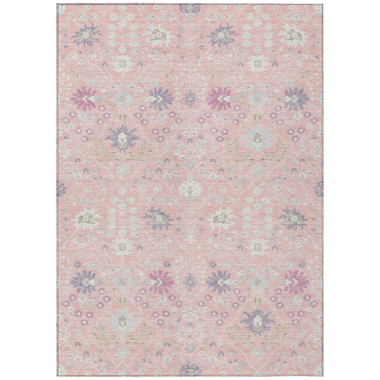 9' X 12' Pink Purple And Gray Oriental Washable Indoor Outdoor Area Rug
