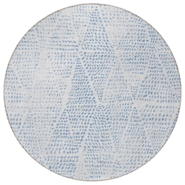 8' Denim Blue Ivory And Gray Round Geometric Washable Indoor Outdoor Area Rug