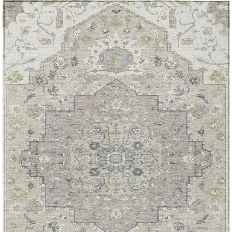 10' X 14' Ivory Beige And Gray Oriental Washable Indoor Outdoor Area Rug