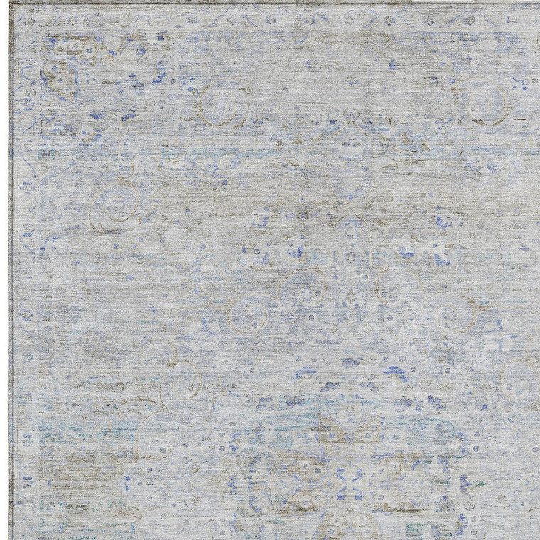 9' X 12' Beige And Blue Medallion Washable Indoor Outdoor Area Rug