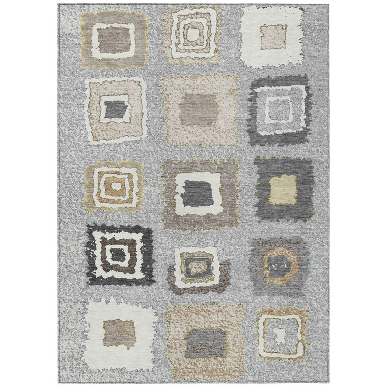 8' X 10' Gray Charcoal And Beige Geometric Washable Indoor Outdoor Area Rug