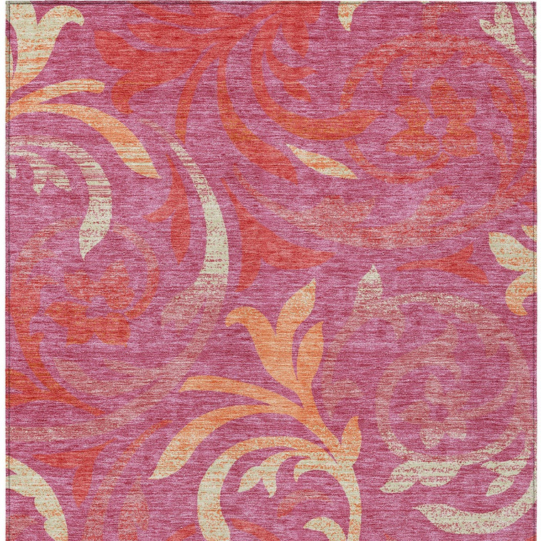 9' X 12' Blush Orange And Ivory Floral Washable Indoor Outdoor Area Rug