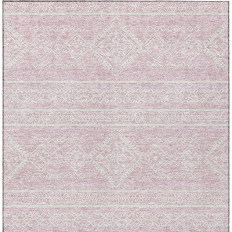 9' X 12' Pink And Ivory Southwestern Washable Indoor Outdoor Area Rug