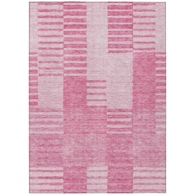 8' X 10' Pink And Blush Striped Washable Indoor Outdoor Area Rug