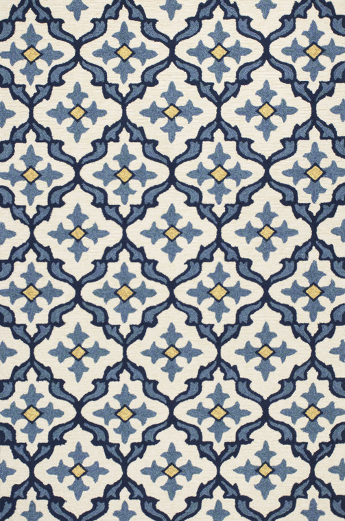 2'x3' Ivory Blue Hand Hooked UV Treated Quatrefoil Indoor Outdoor Accent Rug - 4512822802398