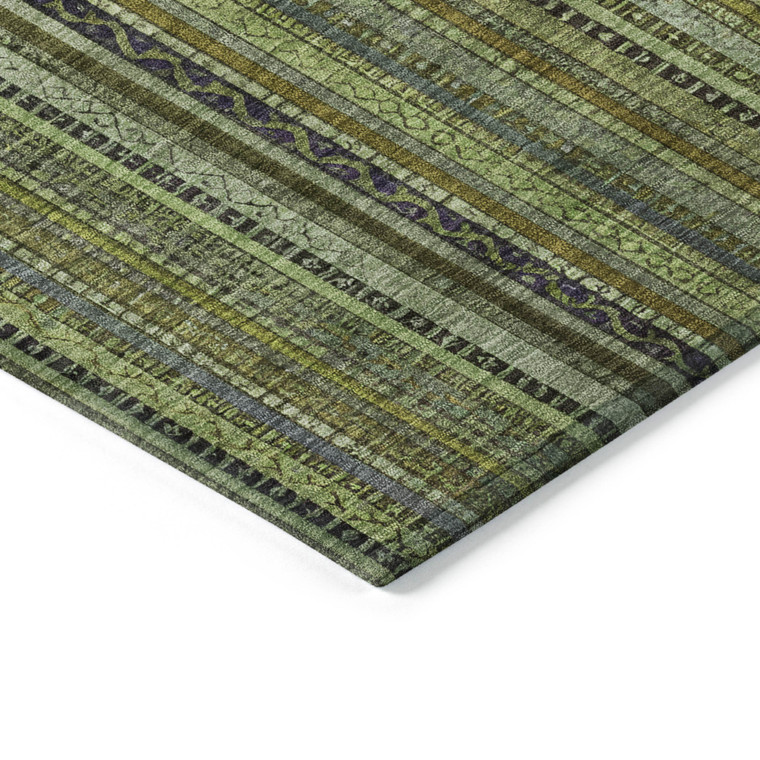 8' X 10' Green Gold And Gray Striped Washable Indoor Outdoor Area Rug