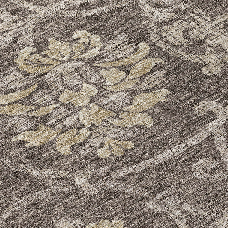 8' Brown Beige And Taupe Round Floral Washable Indoor Outdoor Area Rug - Brown, Beige, Taupe