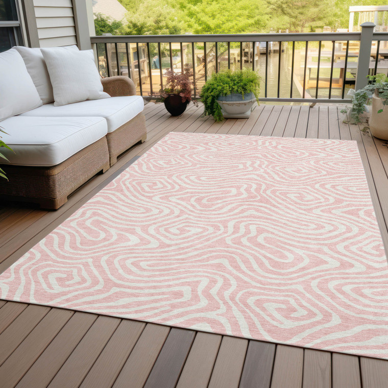8' X 10' Pink And Gray Abstract Washable Indoor Outdoor Area Rug