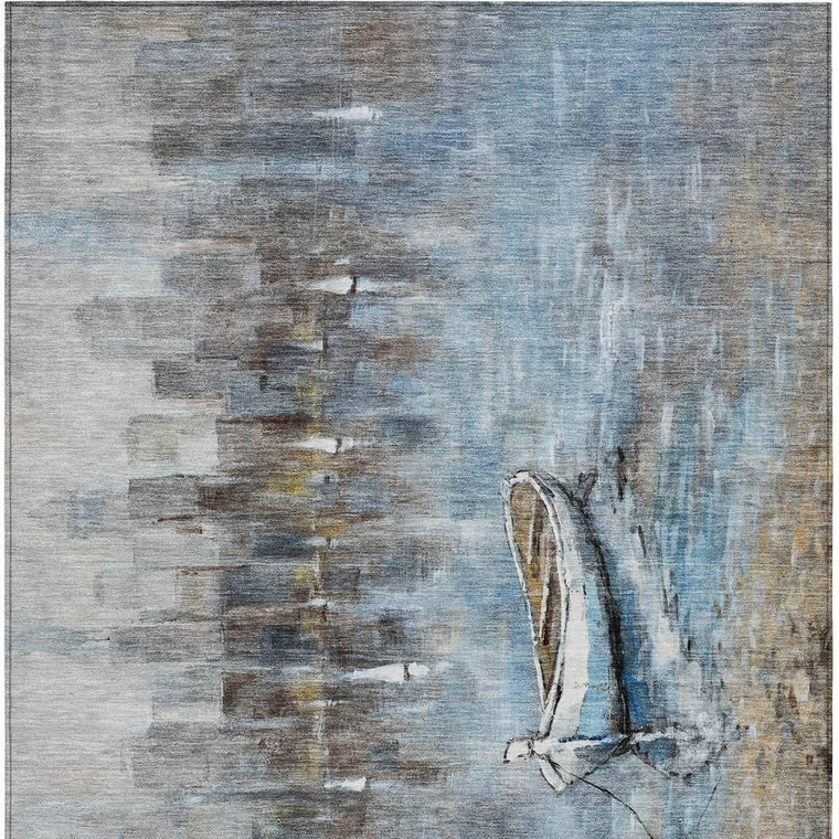 8' X 10' Blue And Beige Nautical Washable Indoor Outdoor Area Rug