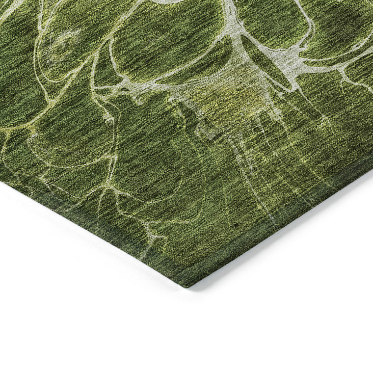 10' X 14' Olive Green And Sage Abstract Washable Indoor Outdoor Area Rug