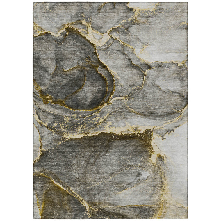 8' X 10' Gray and Gold Abstract Washable Non Skid Indoor Outdoor Area Rug - Gray, Gold