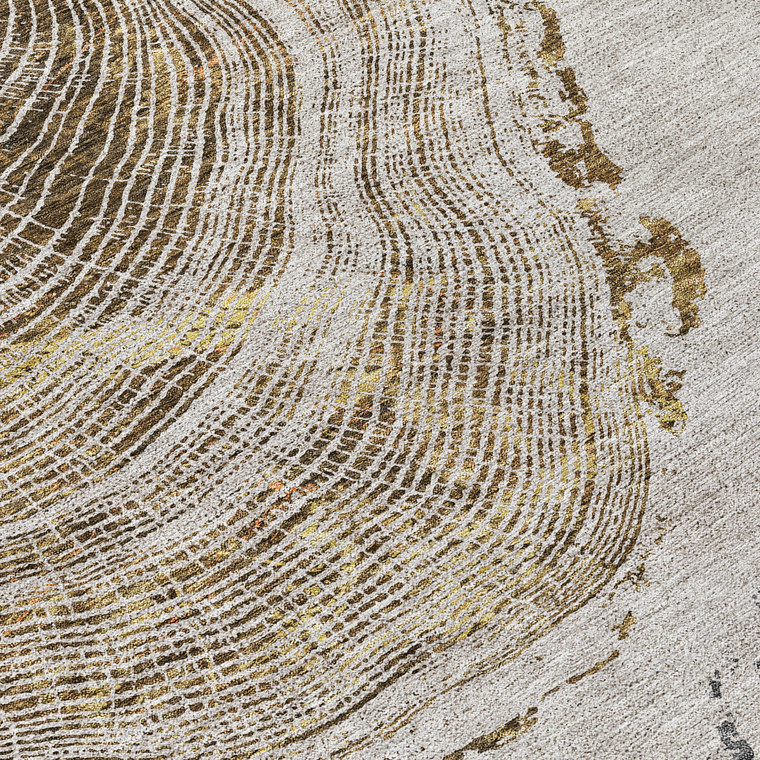 8' Taupe Gray And Brown Round Abstract Washable Indoor Outdoor Area Rug